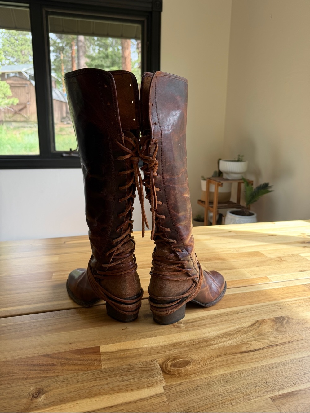 Freebird Coals - Women’s Tall Lace-Up Leather Boots in Cognac - Picture 10 of 12